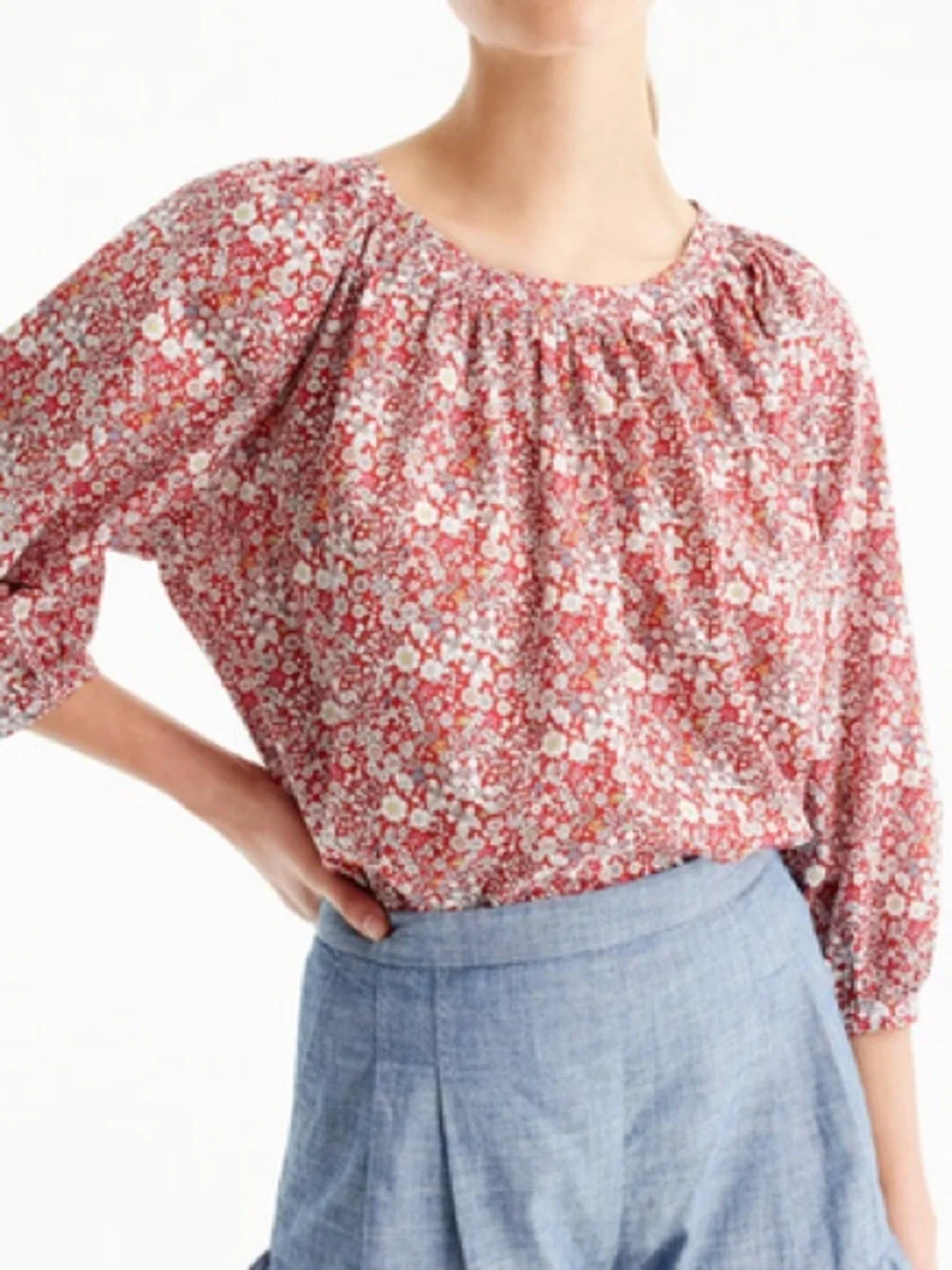 J. Crew Red Ditsy Floral Liberty Print Puff Sleeve Peasant Blouse M
